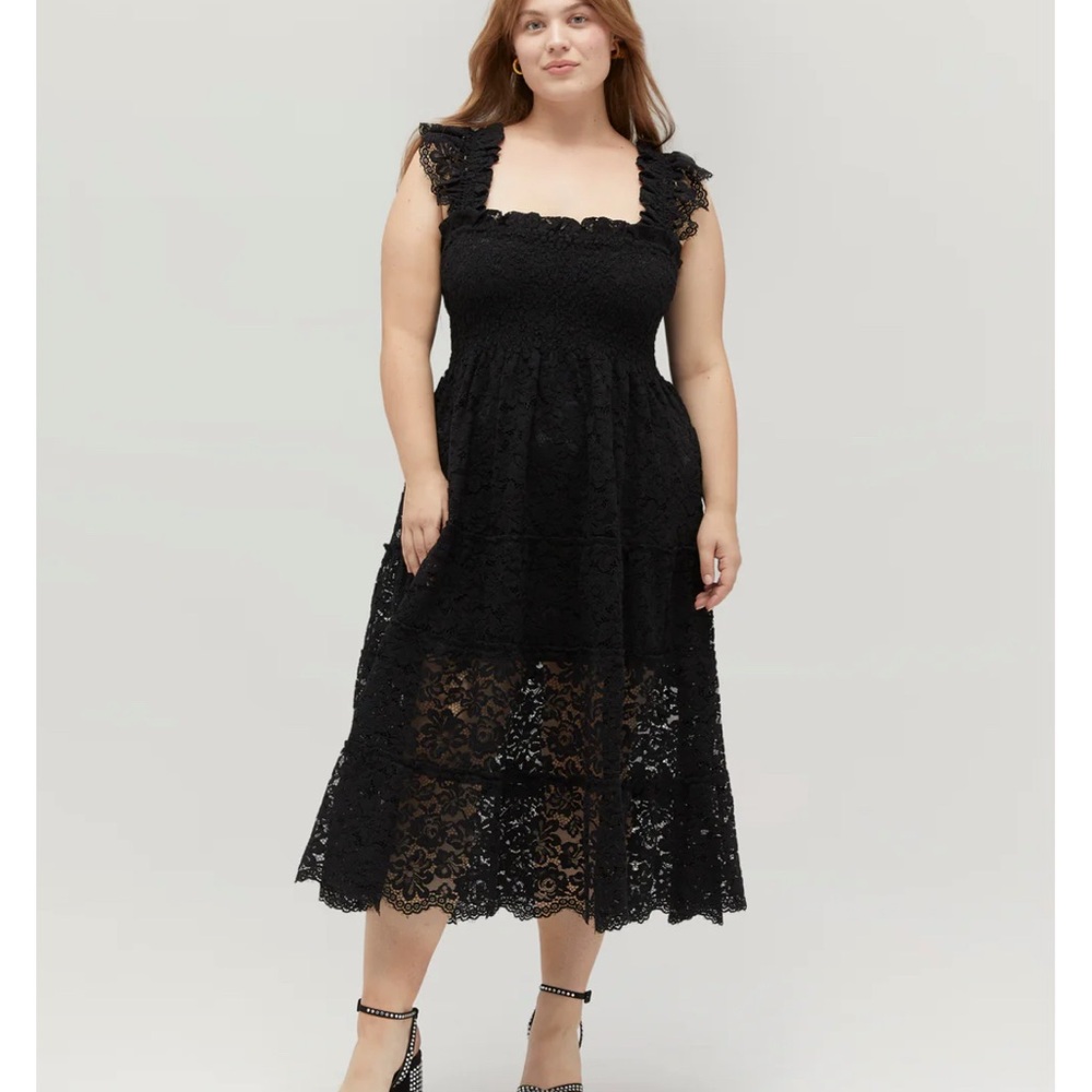 Hill House Black Ruffled Smocked Midi Dress